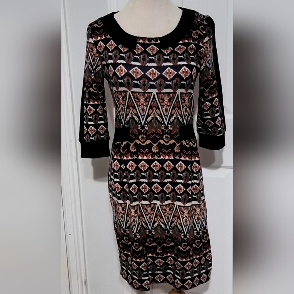Soft And Elegant Black and Brown Patterned Dress By Young Threads - Size S